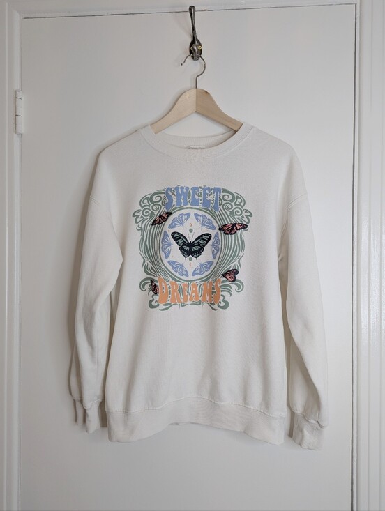 Bluenotes Sweaters - Bluenotes | White graphic crew neck sweater butterfly sweet dreams